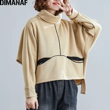 DIMANAF осенне-зимние женские толстовки с капюшоном, Свитера с высоким воротом размера плюс, плотный хлопковый женский свободный пуловер, женские топы, Новинка