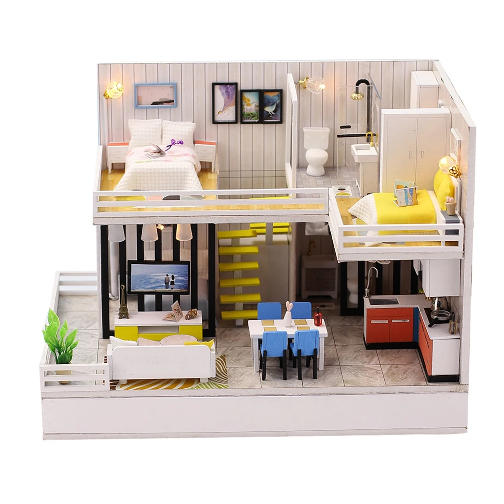 1:24 Wooden Dolls House Kit Sweet White Time With Furniture Model Handcrafts