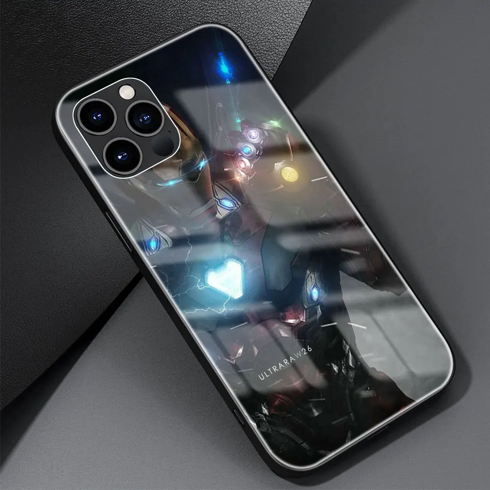 thumbnail image 1 of Funda de cristal templado Iron Man para iPhone, carcasa de Marvel para Apple 11, 12, 13, 14, 15 Pro Max, 7, 8 Plus, X, XS, XR, 1 of 5