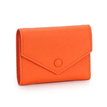 

Women's Leather Wallet Short and Simple Folding Tri-Fold First Layer Cowhide Wallet Korean Fashion Envelope Coin Purse New