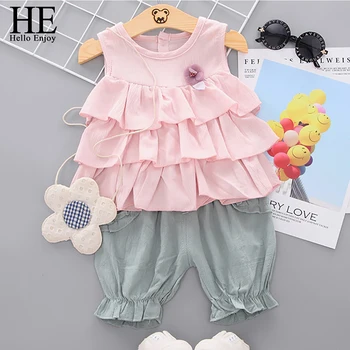 

HE Hello Enjoy Baby Girls Clothing Sets Summer Flower Ruffle Tank Top + Shorts 2 PC Outfit Child Toddler Girl Clothes Kids Suit