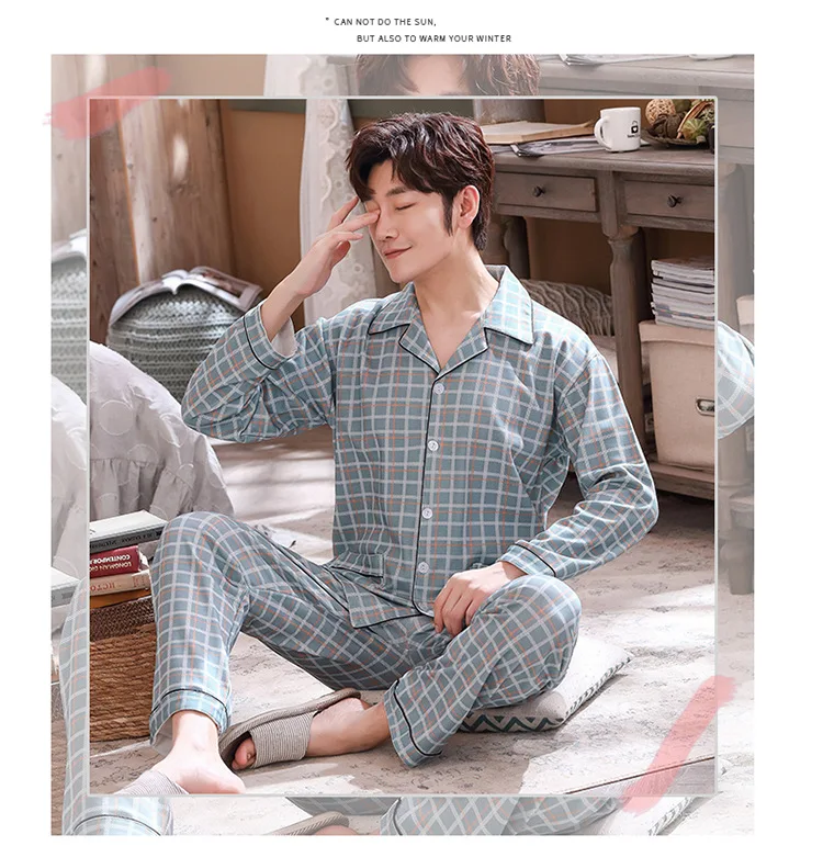 mens pjs New Spring Autumn Winter Men's Pajamas Sets Fashion Print PJs Sleepwear Long Sleeve Home Clothes For Men Soft Casual Nightgown mens pjs sale