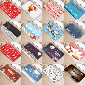 

1Pcs Christmas Deer Printed Doormat Entrance Door Home Decor Coral Fleece Rug Living Room Bath Non-Anti-Slip Mats Carpet 48236
