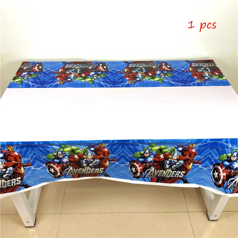 Tablecloth1pcs Вечерние поставки Мстители тема Одноразовая посуда для вечеринок Бумага чашки ванные принадлежности для детей Детская День рождения украшения - Цвет: Tablecloth1pcs