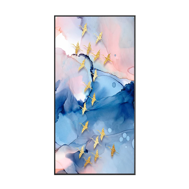 Абстрактный розовый Звездный холст печать картины Золотая фольга птица плакат скандинавские настенные художественные картины на холсте гостиная домашний декор - Цвет: B