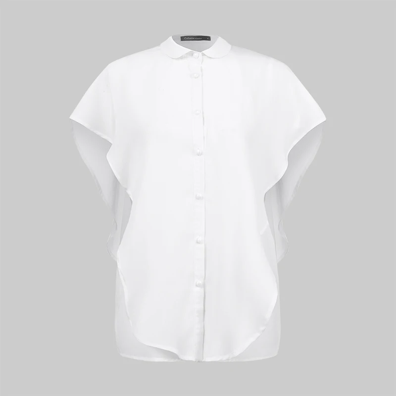 Celmia Plus Size Ruffles Shirts Elegant Women White Chiffon Blouse Summer Short Sleeve Office Tops Buttons Casual Loose Blusas 7