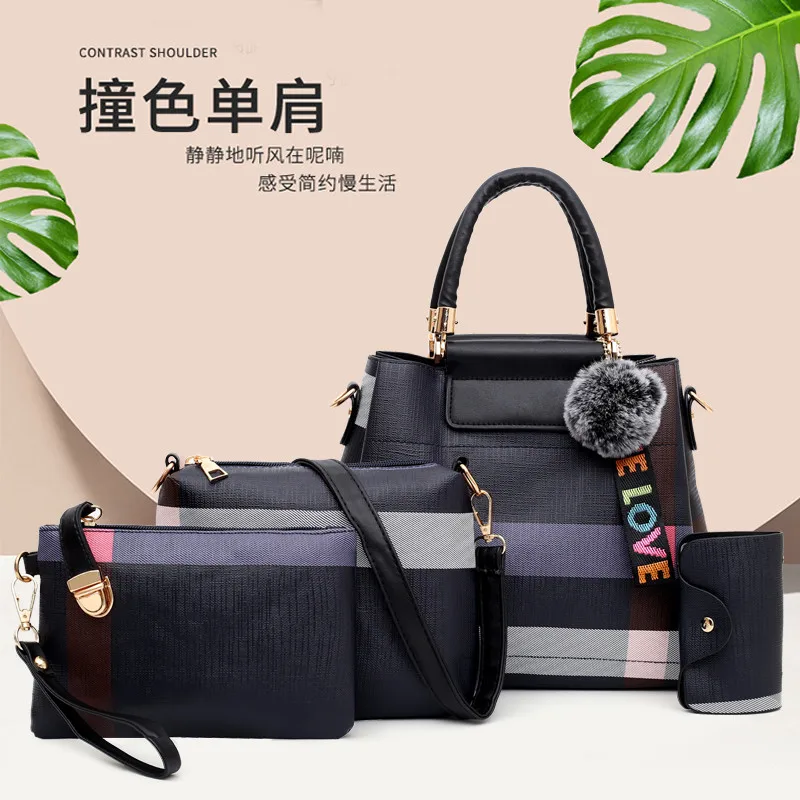 

Kmuysl's new one-shoulder handbag is an elegant, retro, four-piece lady's bag with fur ball pendant and high-quality leather bag