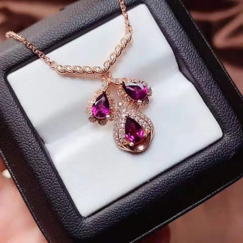 Rose gold Натуральная магнезия оксид алюминия гранат S925 платье Элегантное подвесное ожерелье для женщин вечерние - Цвет камня: Rose gold