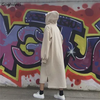 

Hoodies Women All-match Streetwear Hip Hop Loose Leisure Korean Style Womens Clothing Simple Daily Students Long Warm New 2020