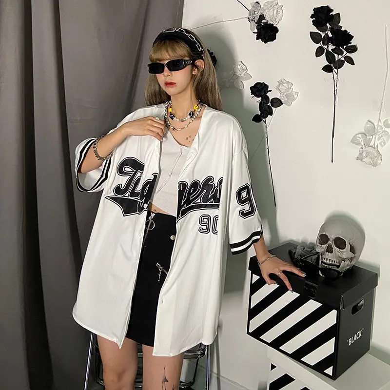 HOUZHOU Baseball Shirt Women Men Harajuku Hippe Vintage