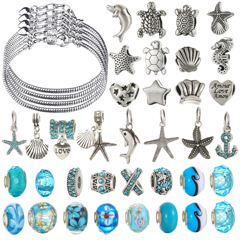 

Ocean Series DIY Jewelry Set Starfish&Dolphin Charm Beads Pendant Fit Pandora Charms Bracelets for Women Jewelry Making