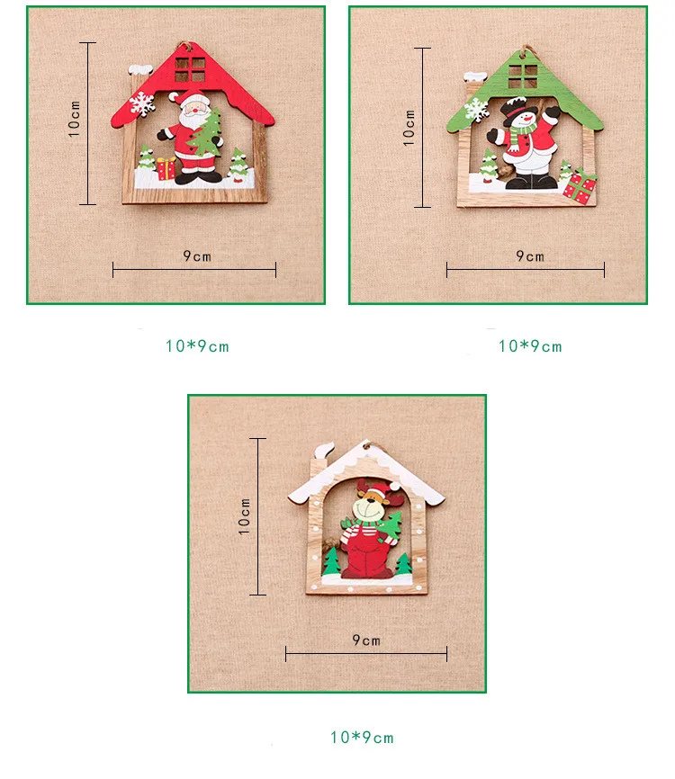 Creative Wood Craft House Shape Christmas Wooden Pendants Ornaments Kids Gift Xmas Tree Ornament Christmas Party Decorations QW139 (2)