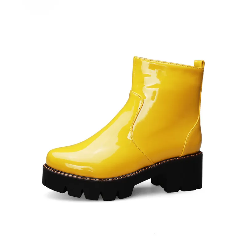 yellow Asumer; большие размеры 34-43; Модные ботильоны для женщин; осенне-зимние ботинки на молнии с круглым носком; женские ботинки на платформе с квадратным каблуком; - Цвет: yellow