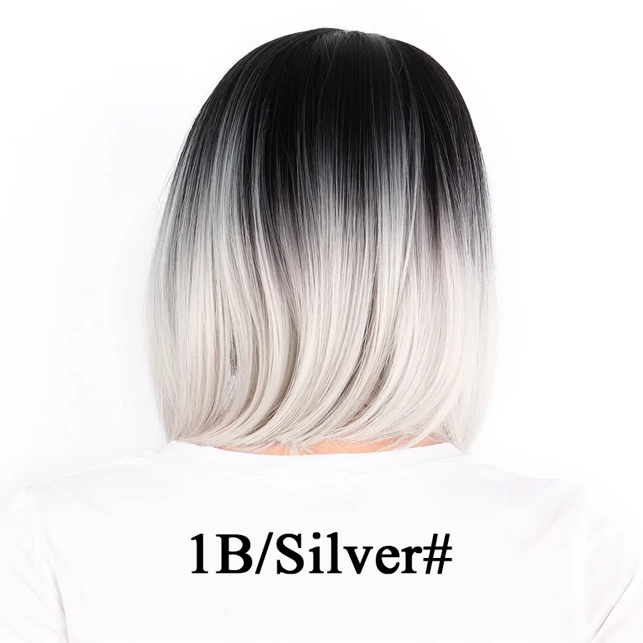 silver duanbob Leeons 2" длинные прямые волосы бордовый синтетические парики с эффектом омбре для женщин термостойкие женские косплей вечерние Рождественские парики - Цвет: silver duanbob