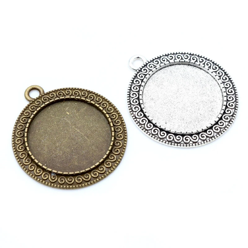 

New Fashion 5pcs 25mm Inner Size Antique Silver Plated and Bronze and Black Simple Style Cabochon Base Setting Charms Pendant