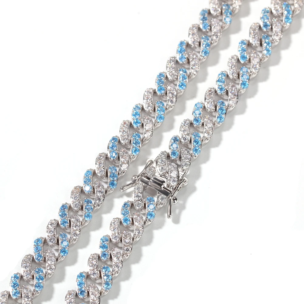 BLINGKING 9 мм Micro Pave Iced CZ кубинские звенья ожерелья цепочки принимаем на заказ цвет Роскошные Bling ювелирные изделия мода хип-хоп для мужчин - Окраска металла: blue and white cz