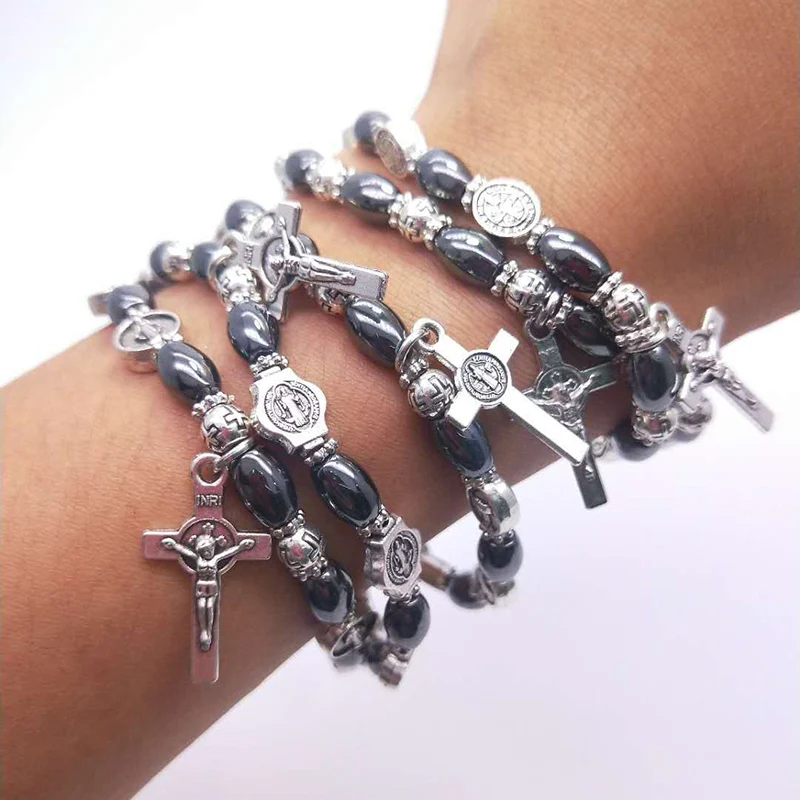 CHAPELET,Saint Benedict--Chapelet vierge en perles de pierre noire ...