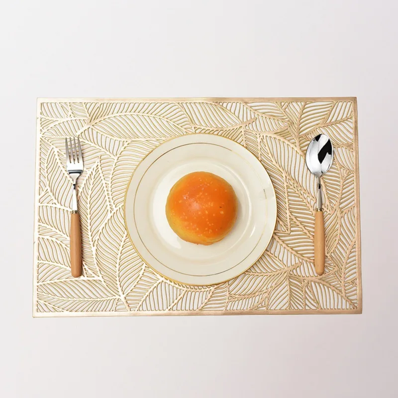 PVC Gold Stamp Placemat Leaf Pattern Rectangle Western Table Mat Household Simple Placemat New