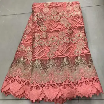 

2020 Latest Peach Color French Africa Lace Fabric High Quality African Embroidered Tulle Lace Fabric For Appliqued Wedding Dress