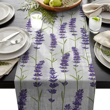 

Lavender Plant Theme Printed Table Runners Modern Linen Cotton Table Cloth Wedding Party Christmas Decoration for Home