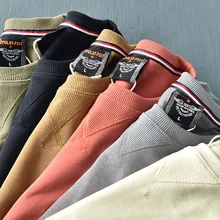 

American Retro Terry Solid Color Hoodies Men's Pure Cotton Washed Old Round Neck Pullover Knitted Long-sleeved Casual Sportwear