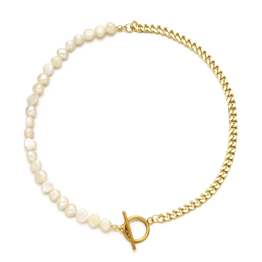 

2021 New European and American Women's Necklace CUBAN CHAIN Splicing Special-shaped Pearl Ot Clasp Chain Manufacturer Wholesale