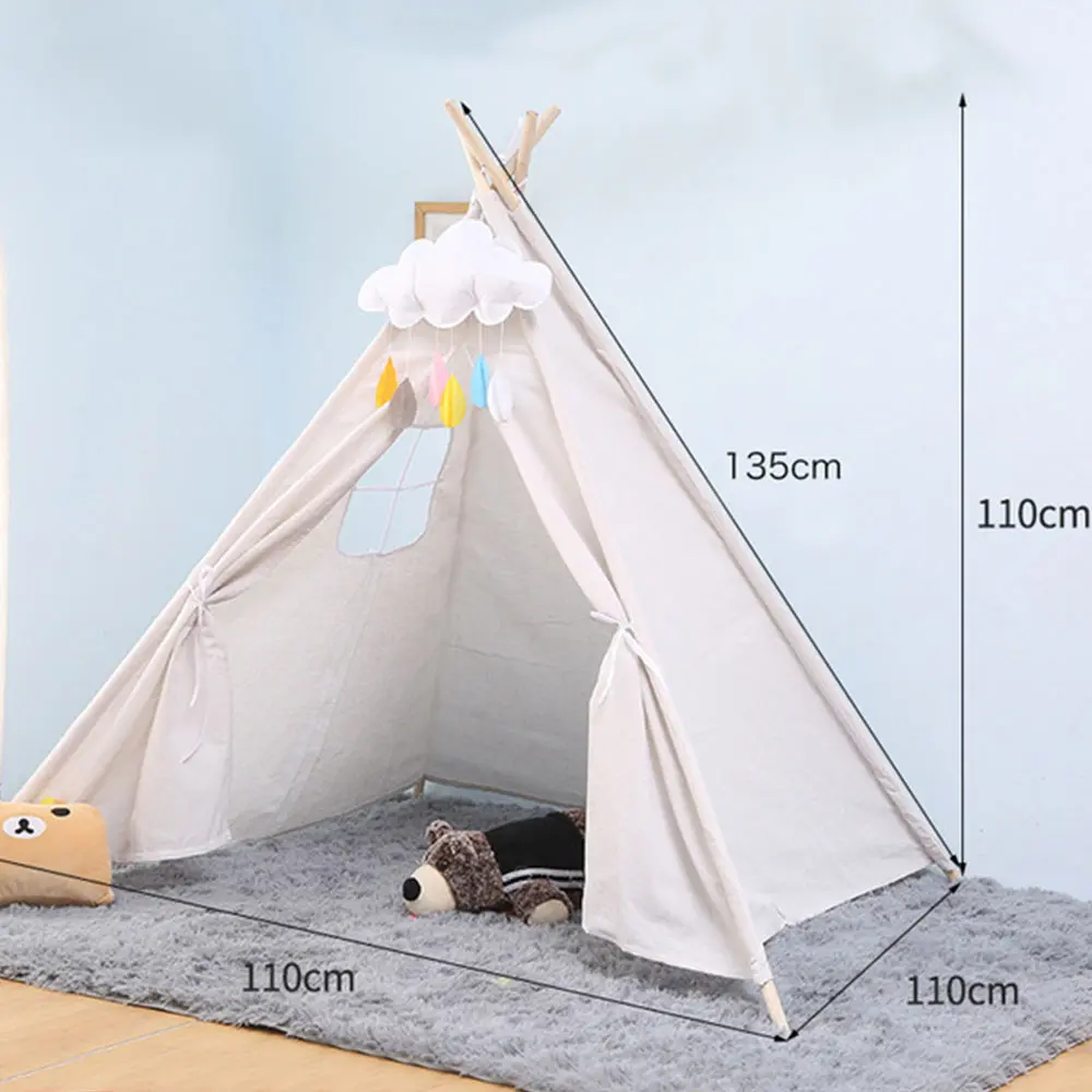 Kids Tents Canvas Triangle Tipi Cartoon Cute Outgoing Toys Children's Tent Indoor Kids Play House Portable Foldable Game Teepee - Цвет: WJ3688P