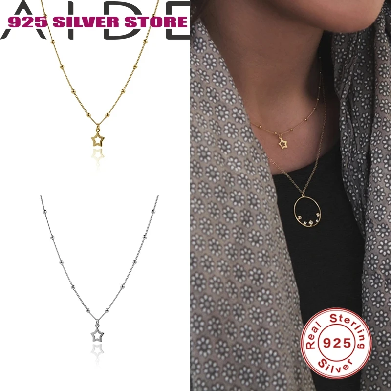

Aide 100% Genuine 925 Sterling Silver Chains Necklaces with Five Star Necklace Simple Anti-allergic Clavicle Necklace For Women