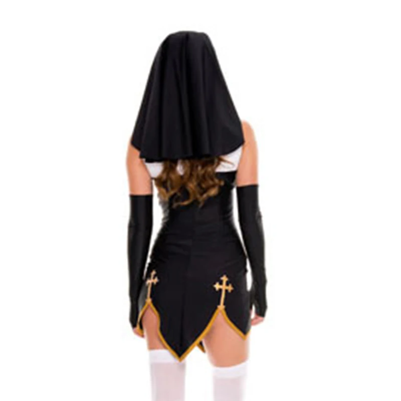 Костюм монашки на Хэллоуин; костюм для взрослых; костюм для ролевых игр; комплект для игры на Хэллоуин; платье; головной убор; рукав