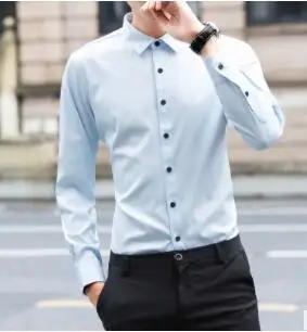 Men's shirt long-sleeve shirt overalls slim square collar solid color youth undershirt 2018 spring and autumn  DY-395 1