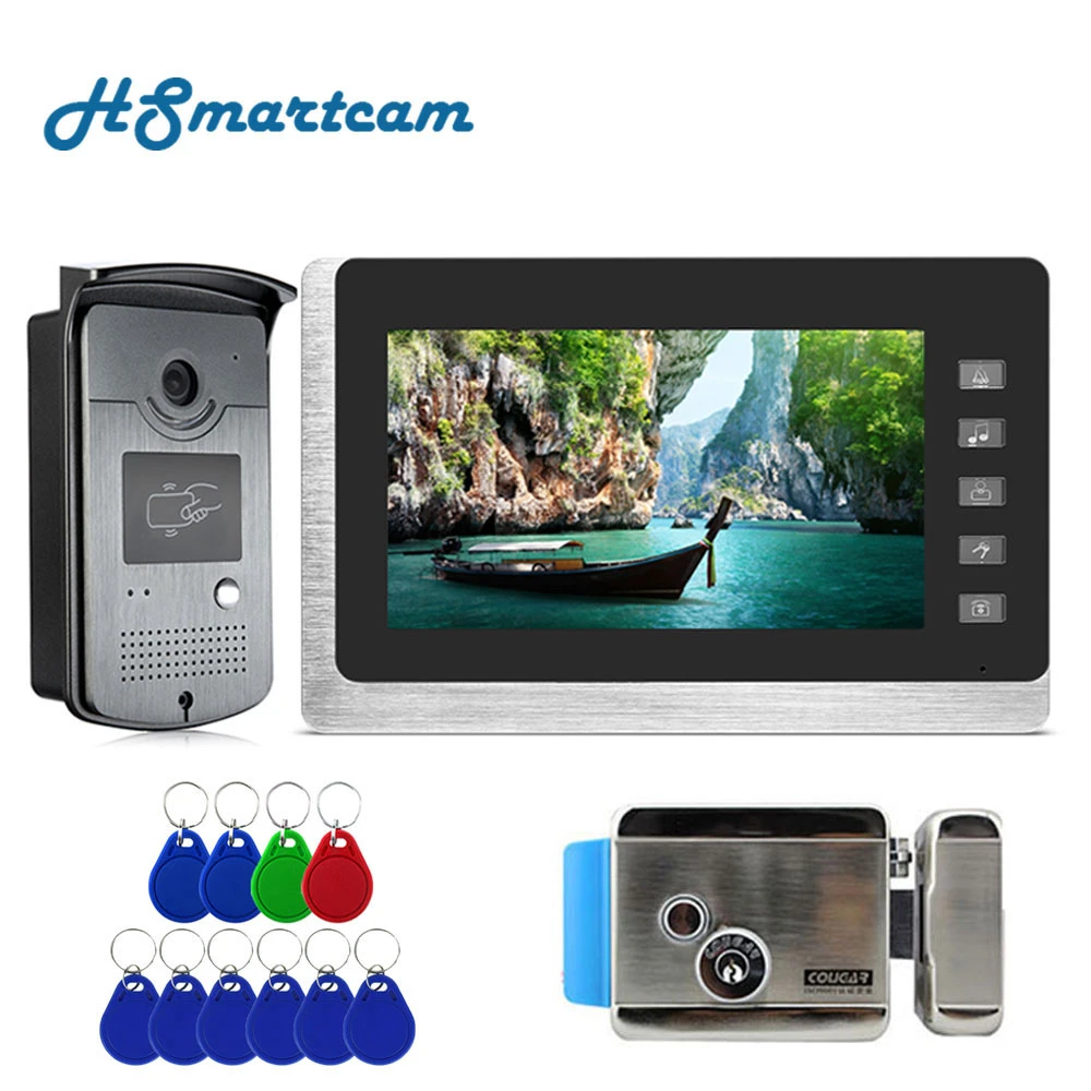 New 7inch Video Door Phone Intercom Doorbell With Rfid Id Card Unlock Hd Camera Door Lock Electronic For Access Control System Video Intercom Aliexpress