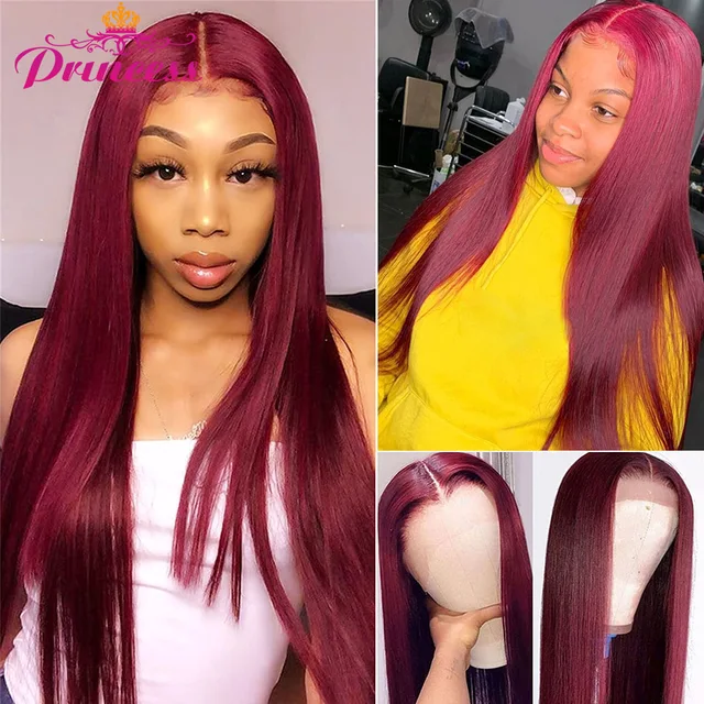 Burgundy 13x4 HD Transparent Lace Front Human Hair Wigs 99J Straight Lace Frontal Wig For Women