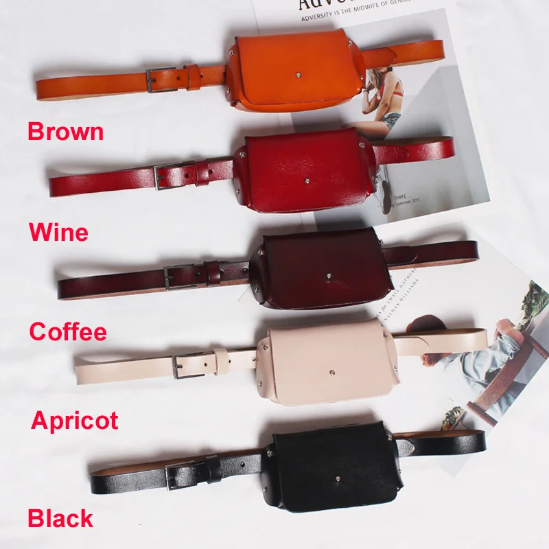 Genuine Leather Women Waist Bag with Leather Belt Lady Fanny Pack Mini Disco Belt Bag Luxury Evening Party Chest Bag Female - Цвет: Черный