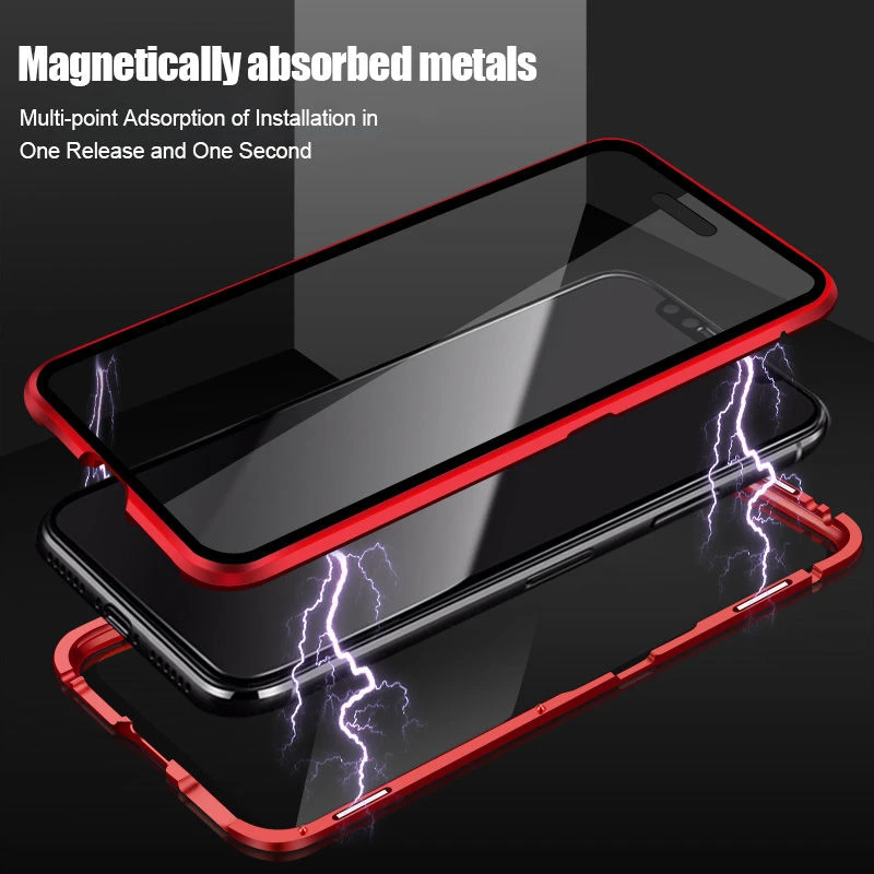 Металлический магнитный адсорбционный чехол для iPhone 11 Pro XR X XS Max 11 7 8 Plus, двусторонний защитный чехол из закаленного стекла для телефона
