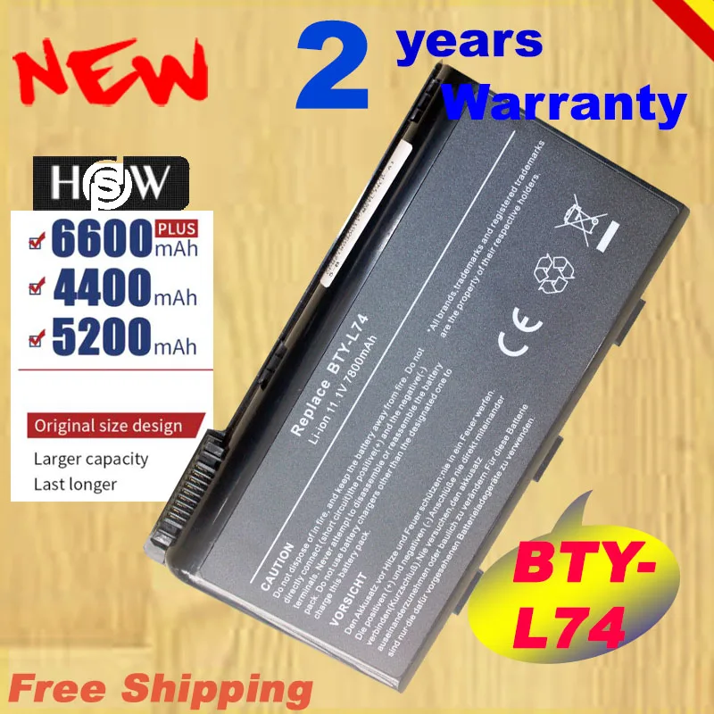 Аккумулятор HSW 9Cell 7800 мАч для ноутбука MSI BTY-L74 A5000 A6000 A6203 A6205 A7200 CR600 CR610 CR610X CR620 CR