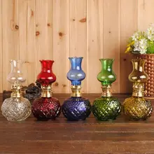 Маленький размер, цветная классическая стеклянная керосиновая лампа, винтажная масляная лампа, декоративная настольная лампа, настольная лампа, ремесленные подарки, фонарь