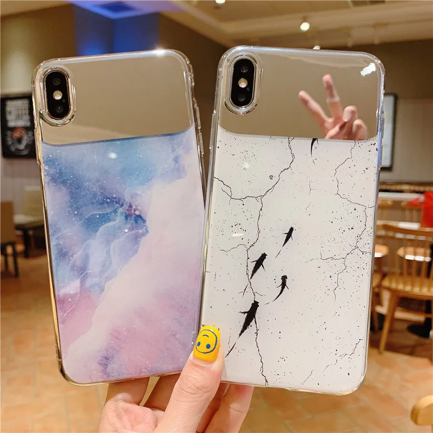 Зеркальный чехол для Samsung Galaxy A750 A8plus A70 A10 A6S роскошный мраморный мягкий