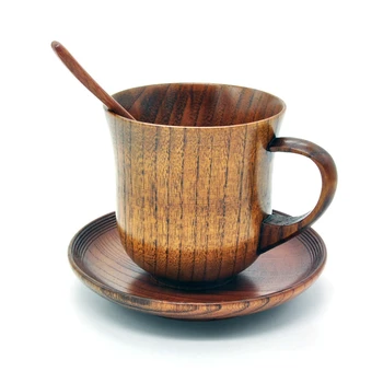 

Hot 3Pcs/Set Wooden Cup Saucer Spoon Set Coffee Tea Tools Accessories