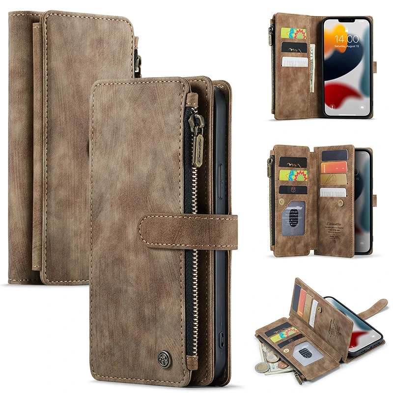 iPhone XR Leather Flip Case Cover,iPhone XR Zipper Wallet Case for