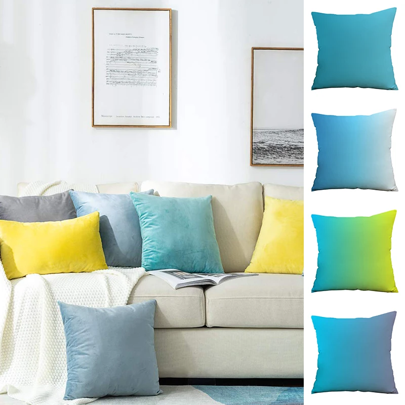 

Velvet Cushion Cover Gradient Color Shiny Pillow Cover for Living Room Sofa Blue Decorative Pillows Nordic Housse de Coussin