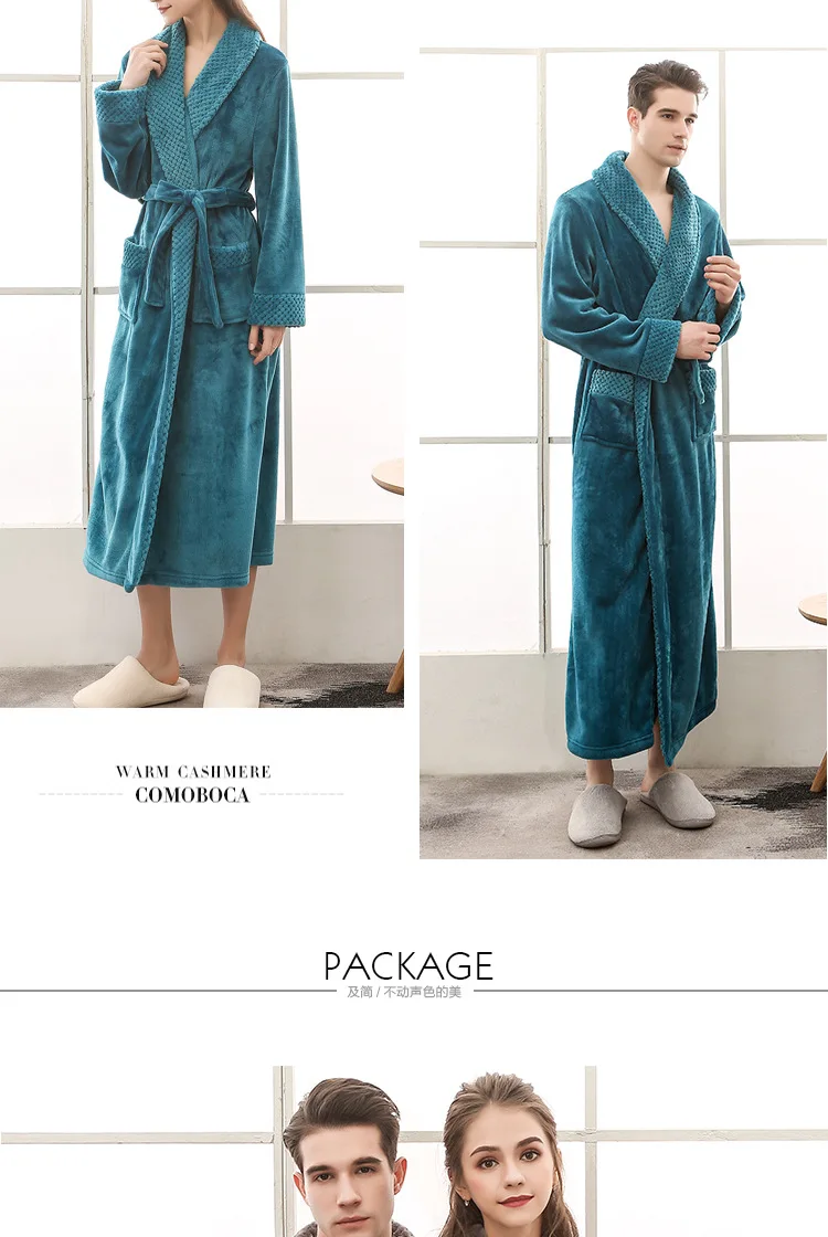 Мужской зимний большой размер длинный уютный фланелевый Халат кимоно теплый коралловый флис банный халат ночная меховая пеньюары домашний халат Женская одежда для сна