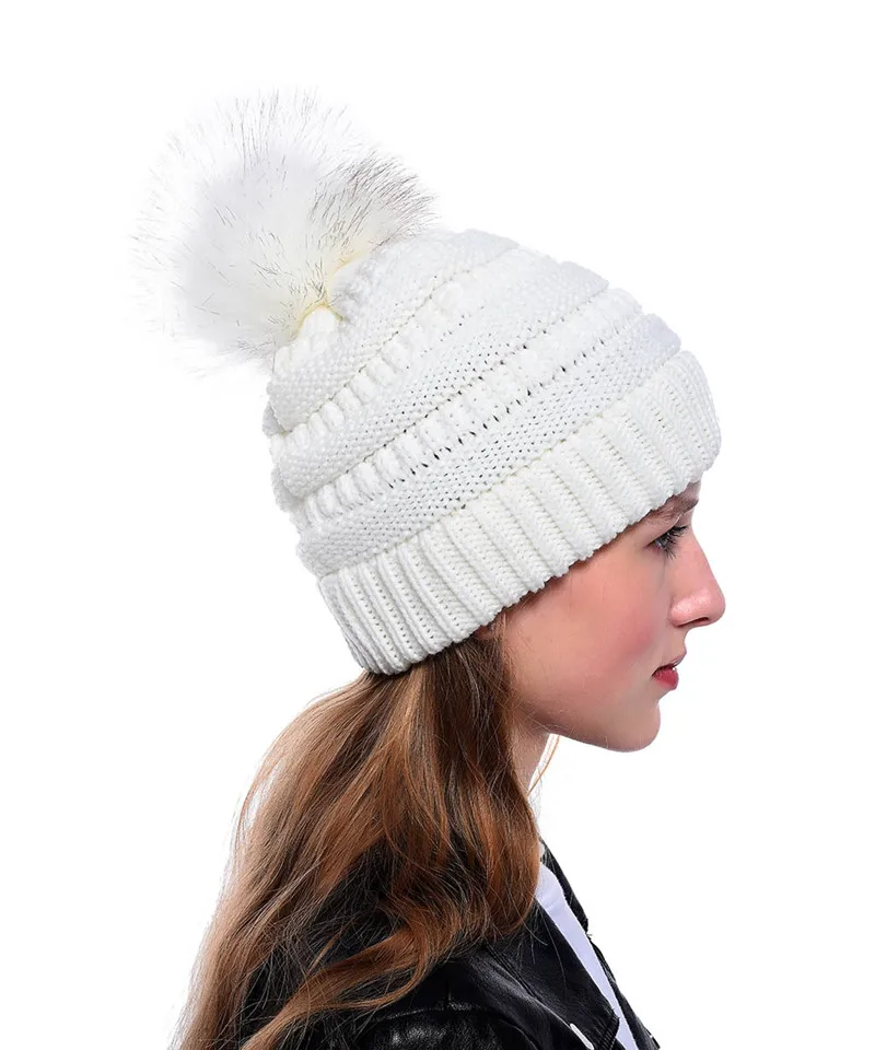 

2019 Ear Warm Mink Fox Fur Ball Thick Women Girl Fall Winter Skullies Beanies Hat Cap Elastic Fashion Accessories Outdoor-XMC-W6
