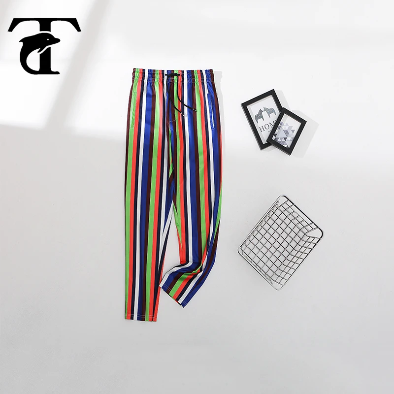 

2020 Beach Holiday Casual Pants Men Summer Clothing Printed Striped Trousers Multicolor Super Big Size Elastic Outing SweatPant