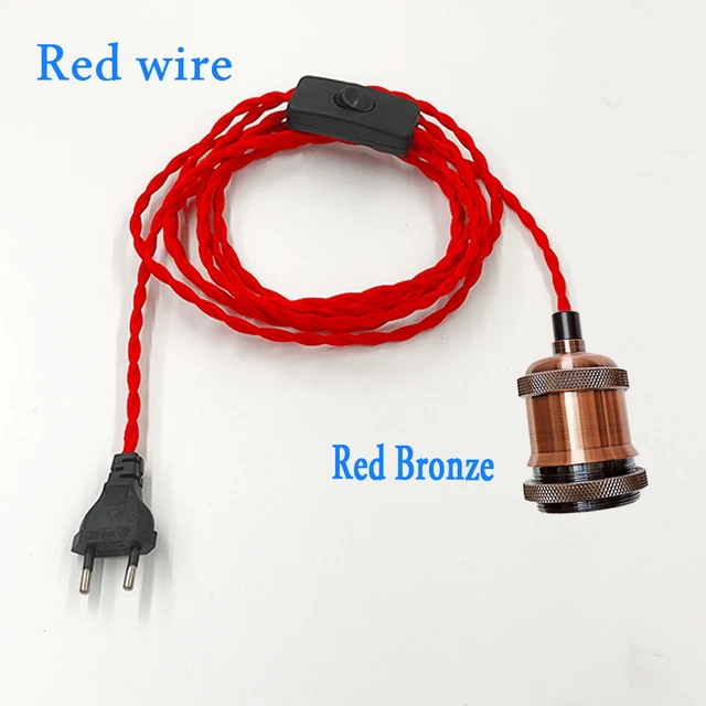Vintage Power Cords EU Plug With Line Switch E27 LED Lights Edison Bulbs Incandescent Lamps Socket Twisted Wire Cord Lamp Hoder red E