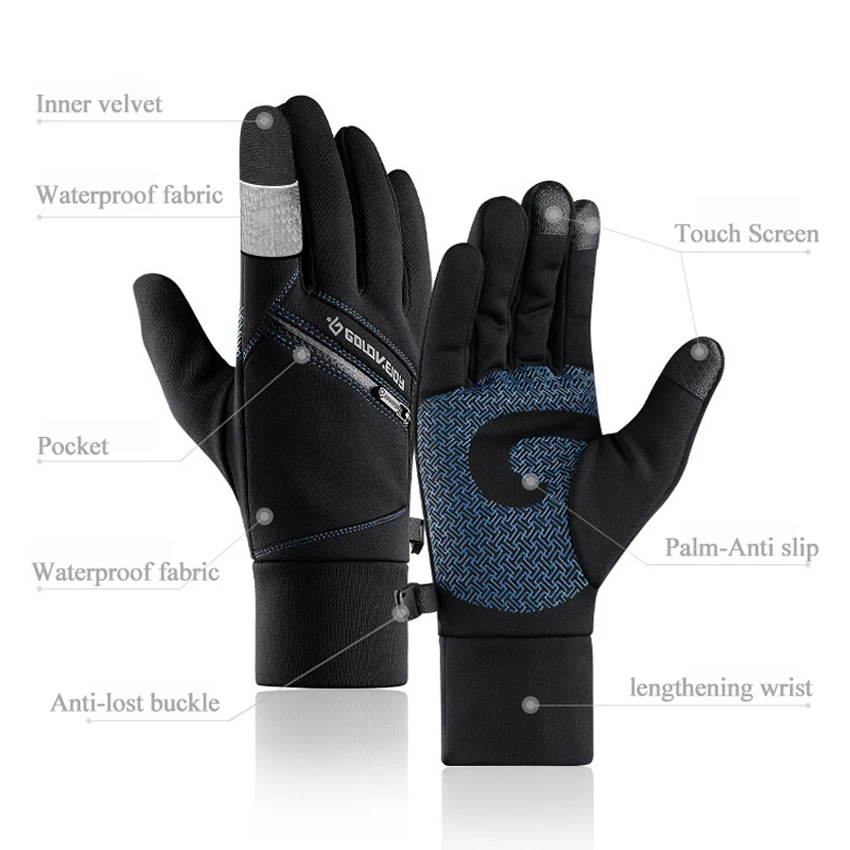 Новинка, теплые перчатки для мужчин, Осень-зима, для улицы, противоскользящие, сенсорный экран, перчатки для верховой езды, лыжные, водонепроницаемые, на молнии, с карманом, мужские перчатки, подарок