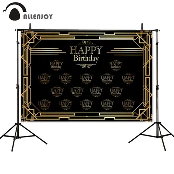 

Allenjoy Gatsby Party Decorations Golden Letters Happy Birthday Step And Repeat Photocall Banners Grand Event Celebrate Supplies