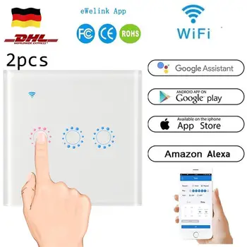 

WiFi Touch Wall Light Switch Panel 1/2/3 Gang Wireless Wall Switch Support Timing and Remote Control Work with Alexa Google Home
