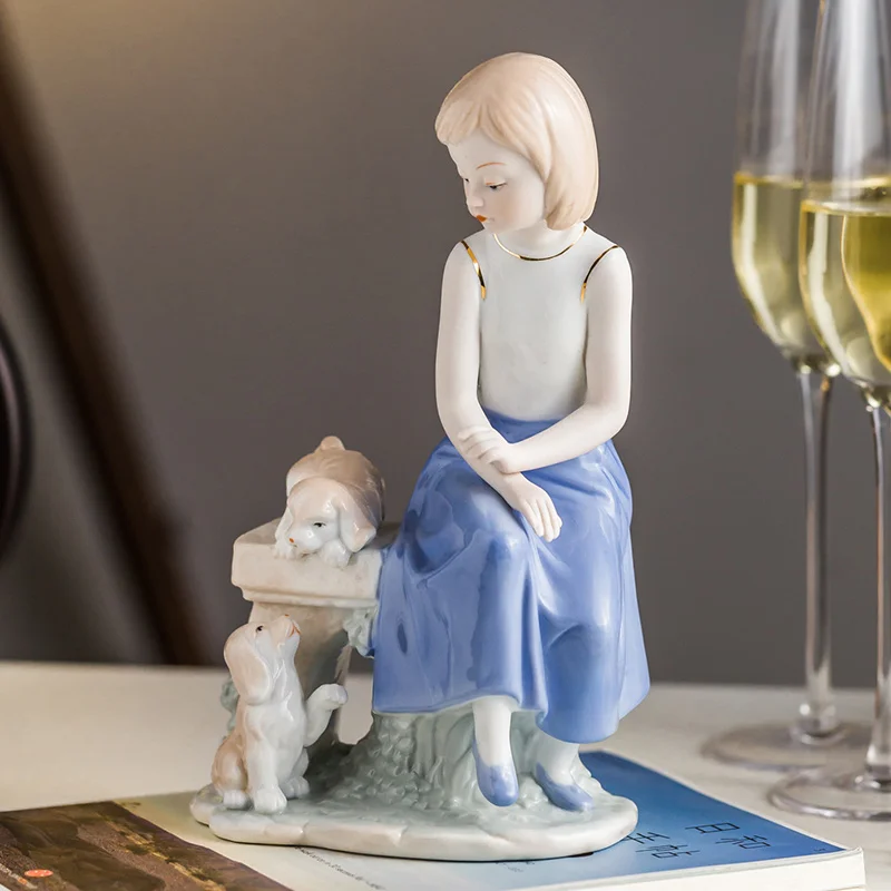 Европейская креативная фигурка милой собачки и маленькой девочки, скульптура в стиле вестерн, керамические изделия, украшения для дома R3569