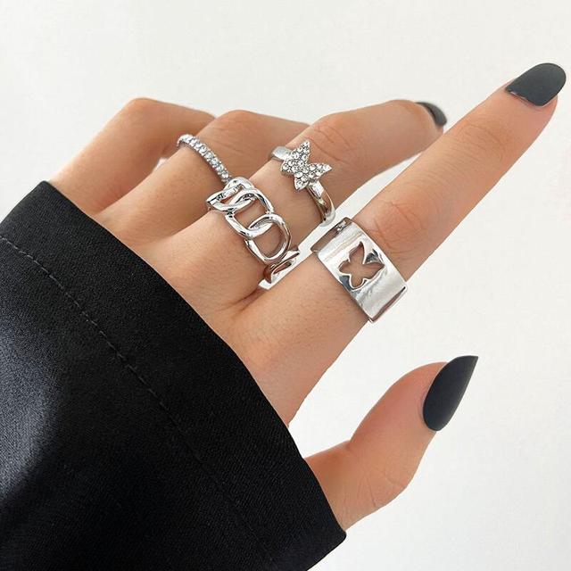 Silver Color Skull Heart Rings Set For Women Men Gothic Chain Retro Rings 2021 Trend Fashion Jewelry