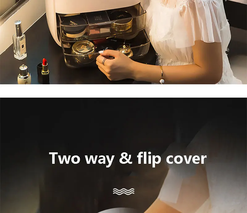 Makeup Organizer Transparent Clamshell 2 Drawer Dressing Table Desktop Plastic Cosmetic Box Storage Containers Jewelry Holder